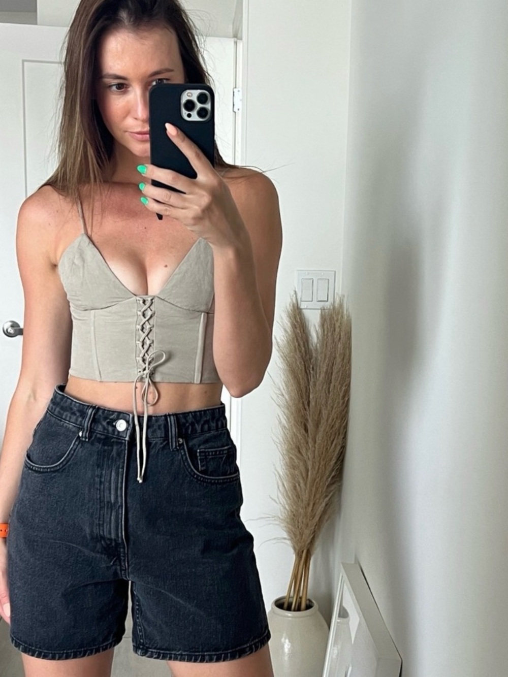 Zara Taupe Lace-Up Cropped Bustier Camisole - Picture 7 of 11